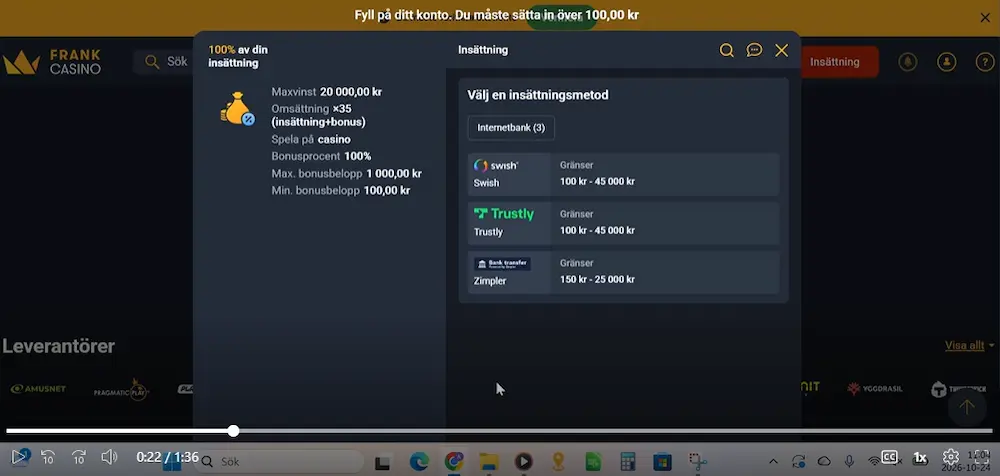 Frank Casino insättning