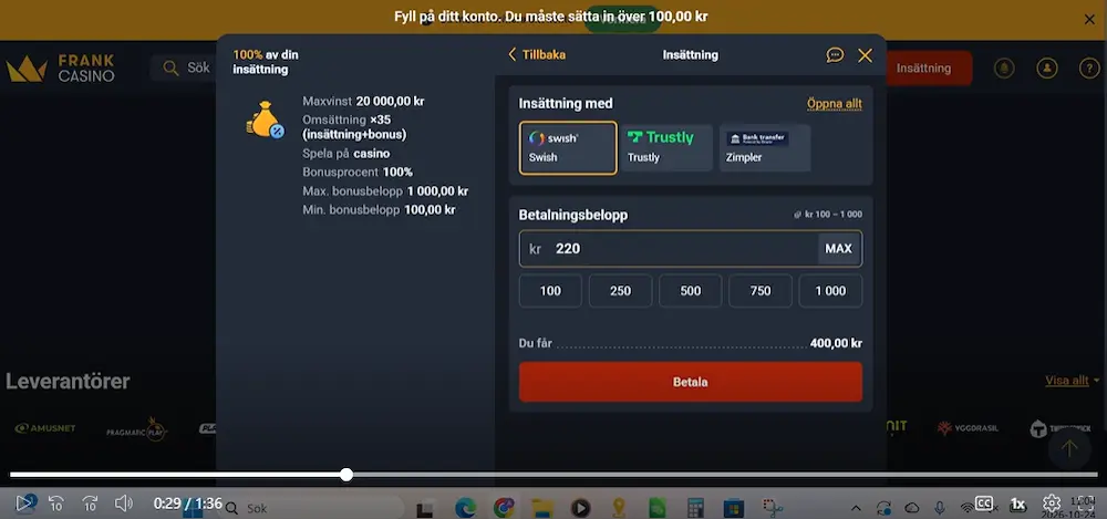 Frank Casino insättning