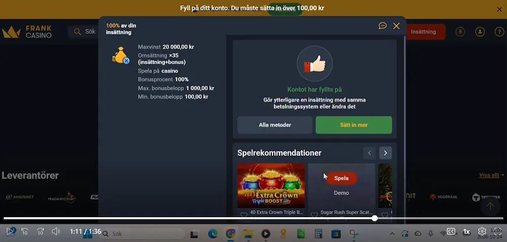 Frank Casino insättning