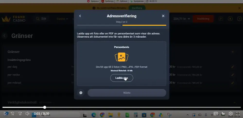 Frank Casino manuell KYC