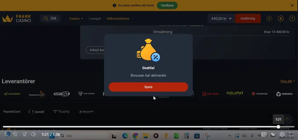 Bonus aktiverad Frank Casino