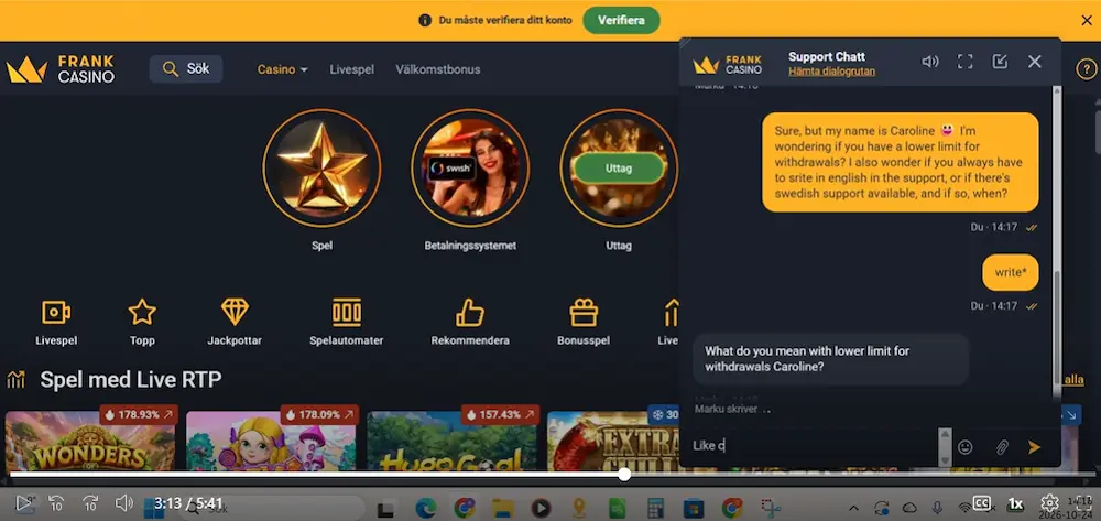 Live chatt frank casino