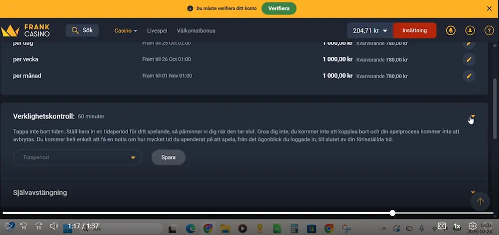 Frank casino verklighetskontroll