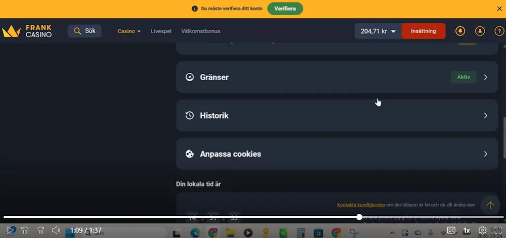 Frank Casino spelgränser