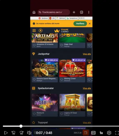Frank mobilcasino spel
