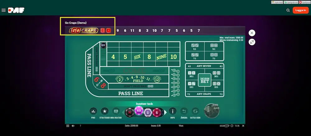Paf - Gratis demo GO Craps