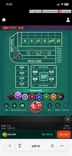 Insats Go Craps på mobilen