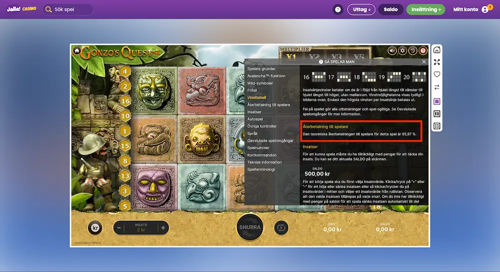 Gonzos Quest RTP - Jalla
