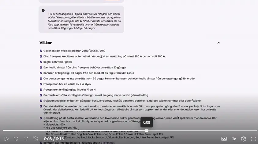 Jalla Casino bonus - villkor