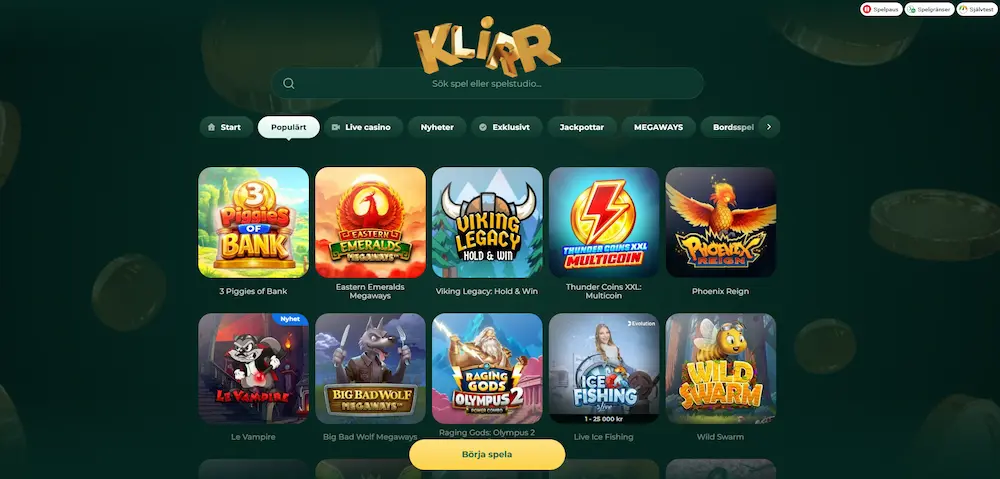 Klirr Casino spelutbud
