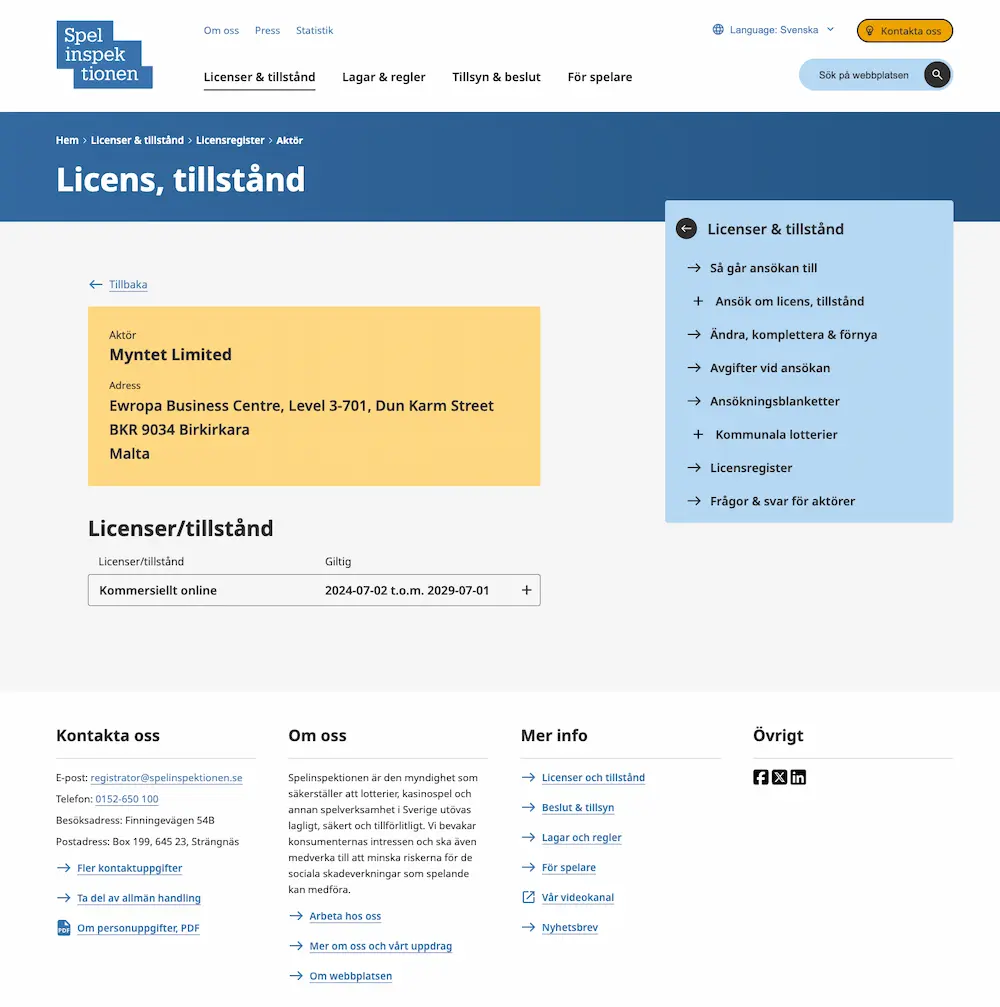 Klirr spellicens utdrag fr Spelinspektionen