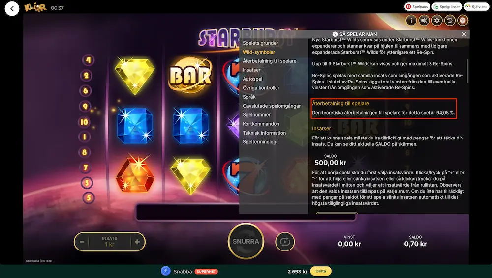 RTP Starburst - Klirr Casino