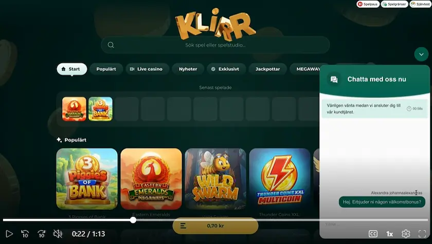 Klirr Support test - agent svarar
