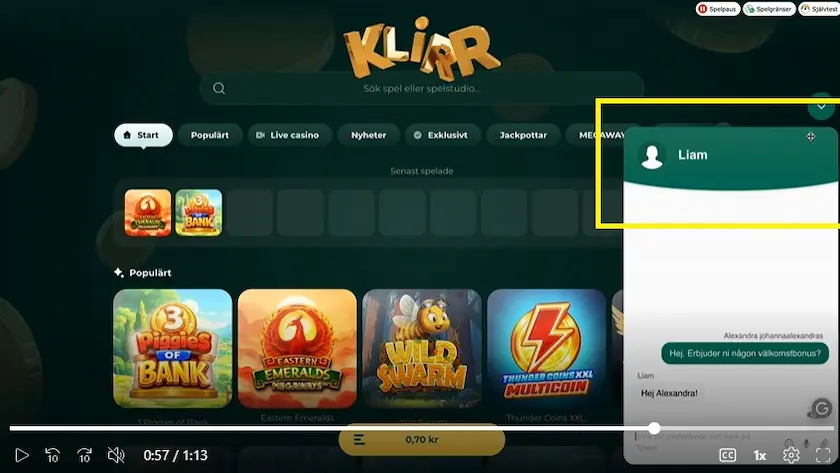 Klirr support live chatt