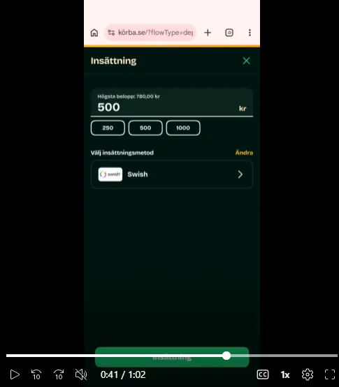 Korba mobilcasino meny insattning