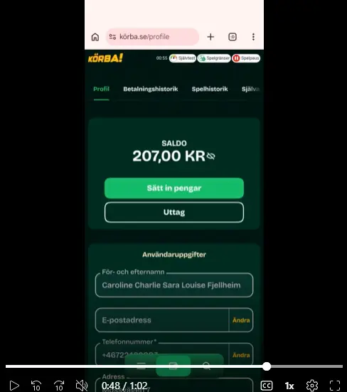 Korba mobilcasino - meny uttag