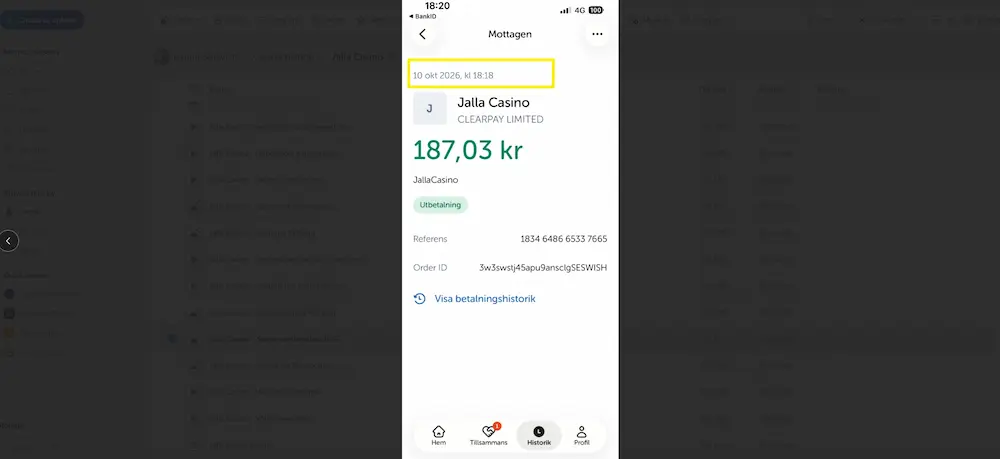 kvitto uttag mottagit Jalla Casino