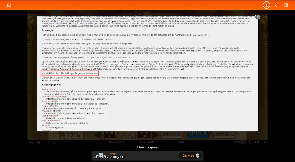 LeoVegas - Book of dead RTP