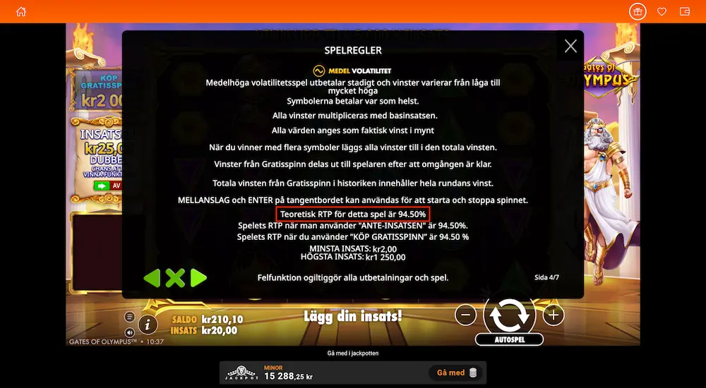 LeoVegas - Gates of Olympus RTP