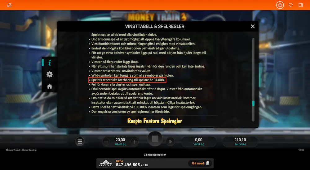 LeoVegas - Money train 3 RTP