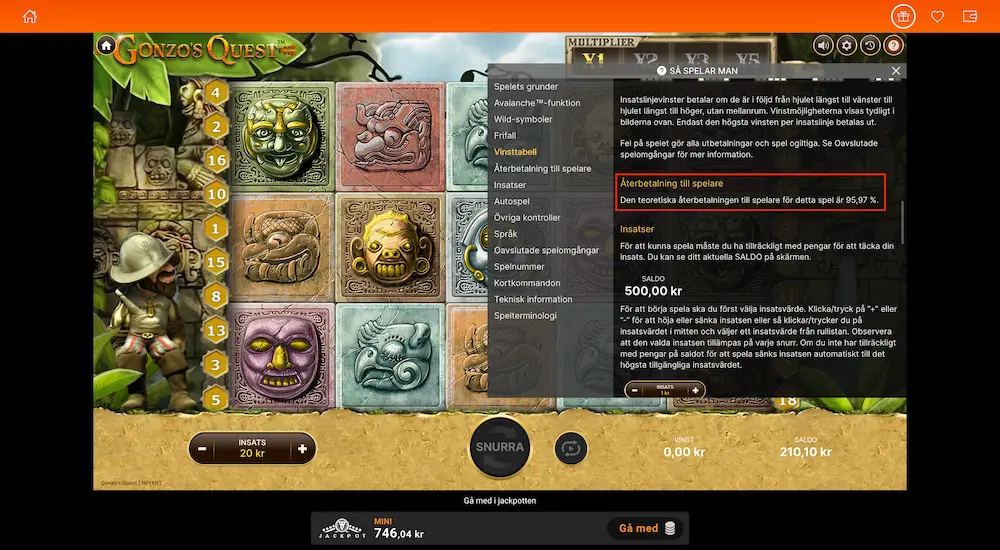 Leovegas - Gonzos quest RTP