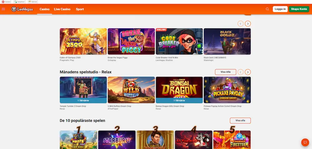 Leovegas casinolobby