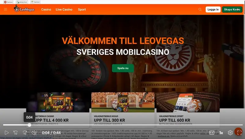 LeoVegas Casino - skapa konto
