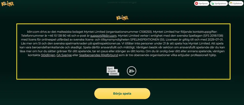 uppgift licens o ägare Klirr
