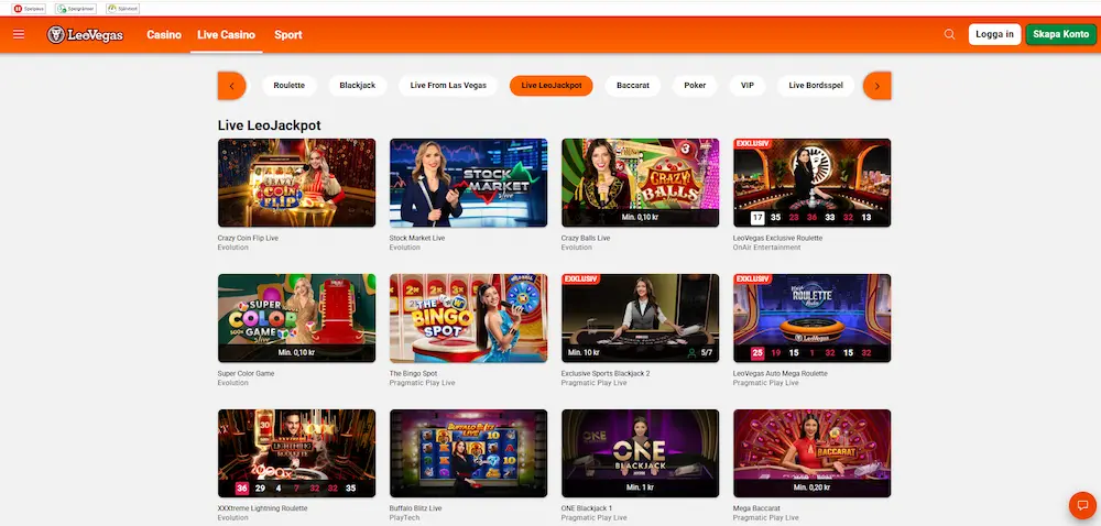 Leojackpot - livespel