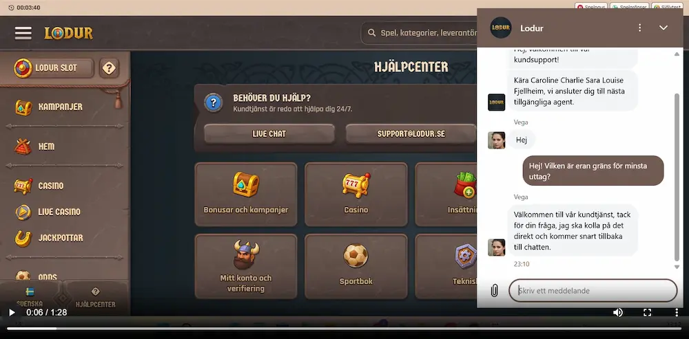 Test av chatt Lodur Casino