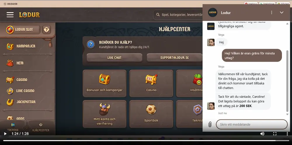 Test av chatt Lodur Casino