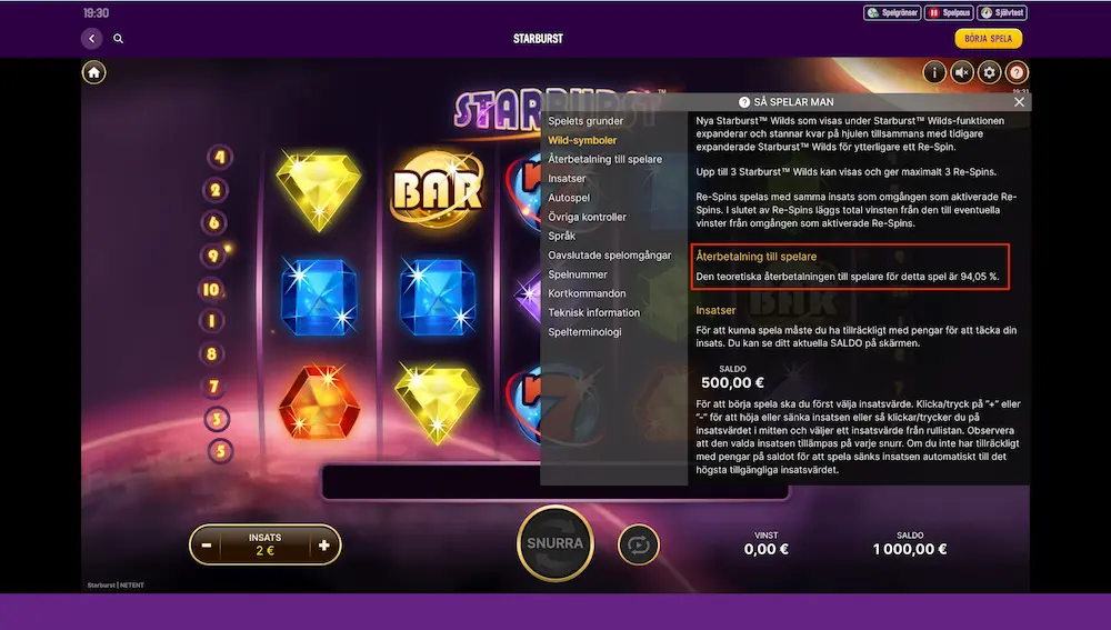 Starburst RTP Lucky Casino