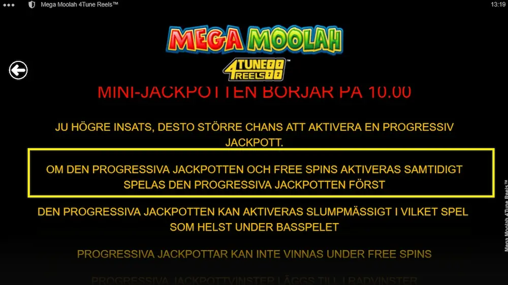 Jackpott regler Mega Moolah 4tune reels