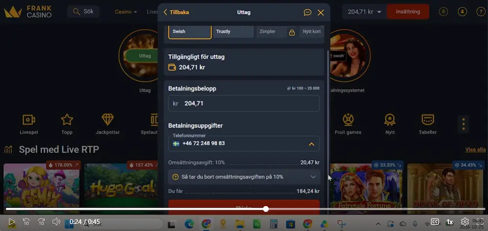 Uttag nekas Frank Casino
