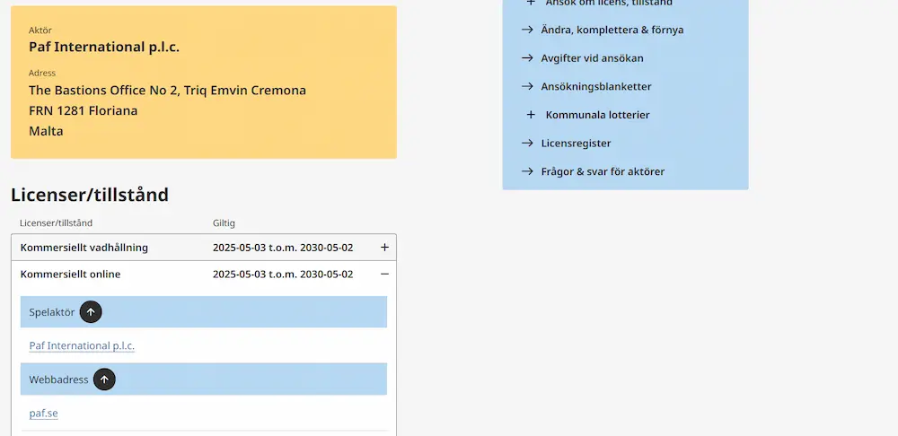 Paf licens-info