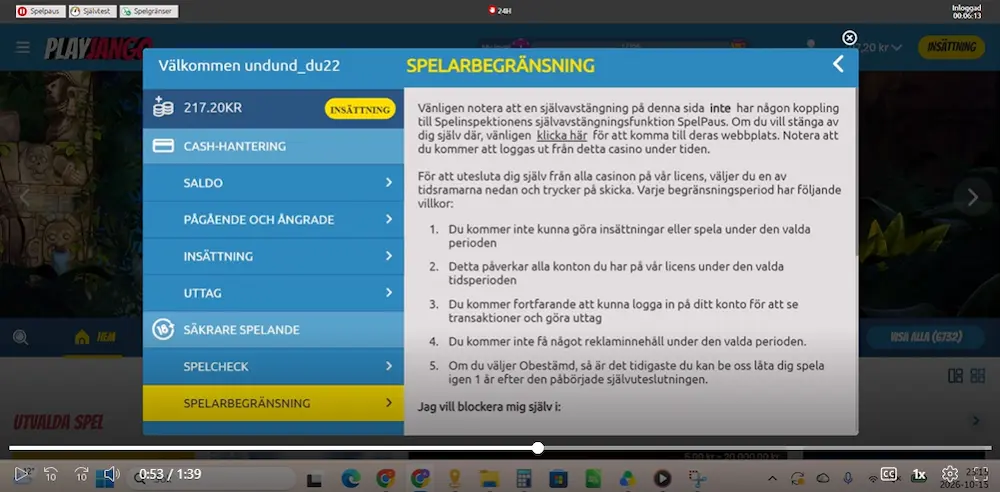 Spelarbegränsning PlayJango
