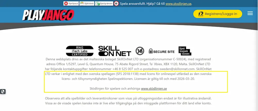 Uppgift om ägare o licens PlayJango
