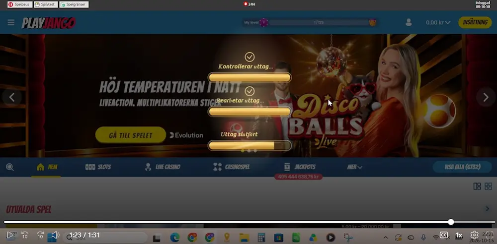 Playjango uttag bearbetas och slutförs