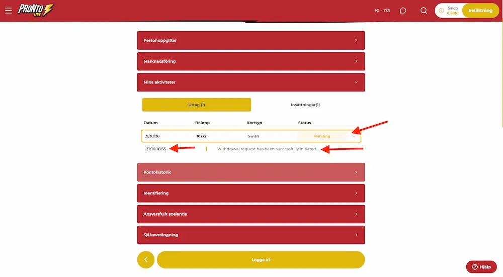 uttag ProntoLive fel info tiden fel