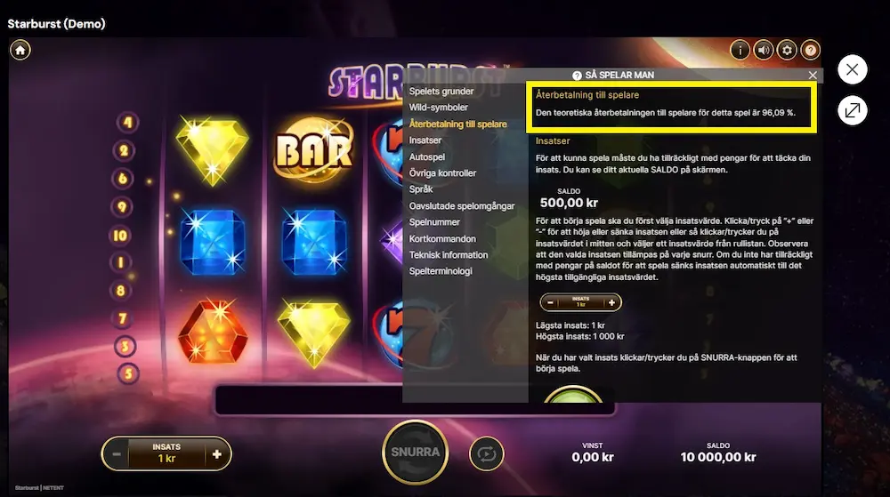 RTP Starburst spela strategiskt