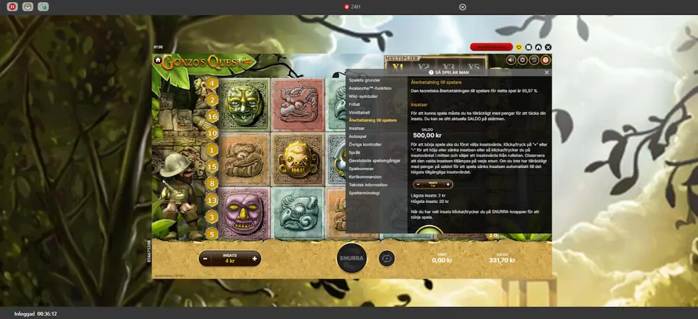 RTP test gonzos quest geckoplay