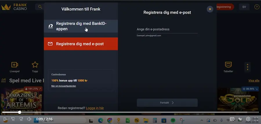 Alternativ registrering e-post frank casino