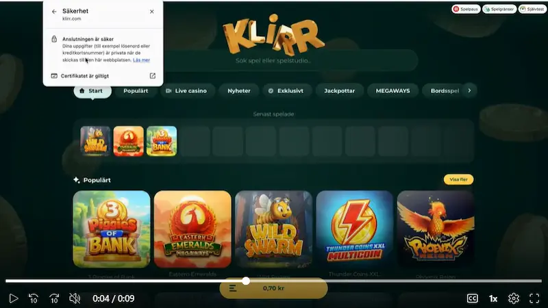 Säker anslutning Klirr Casino