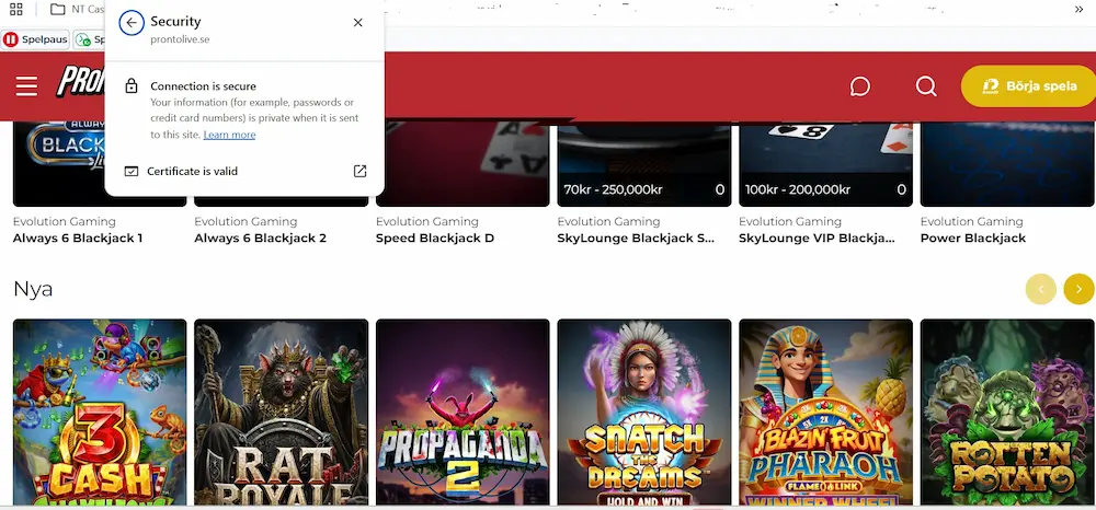 Prontolive casino - säker anslutning