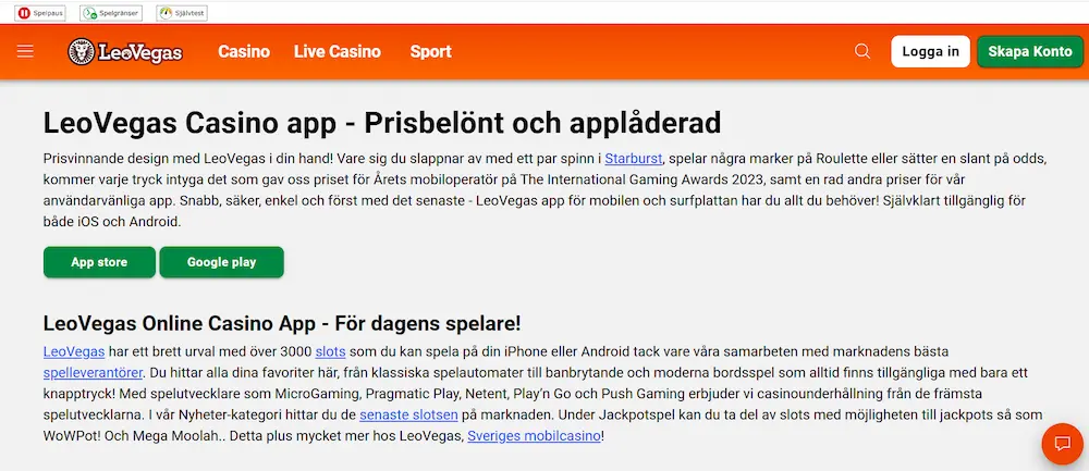 Leovegas info om appar