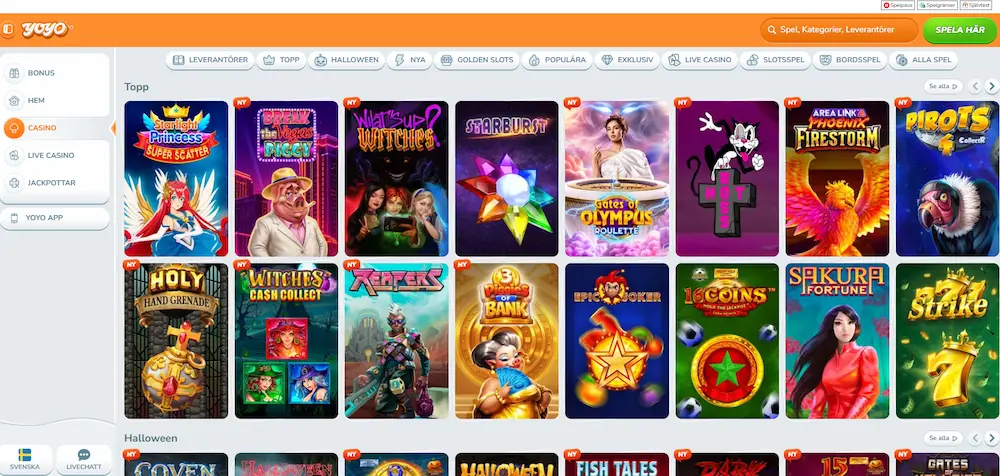 Yoyocasino spelutbud