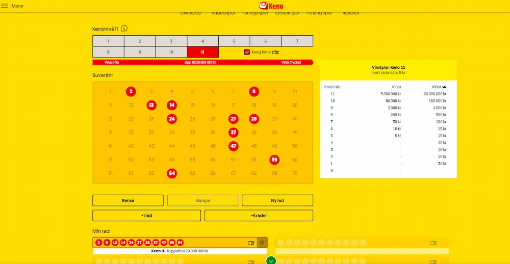 Spela Keno hos Svenska Spel