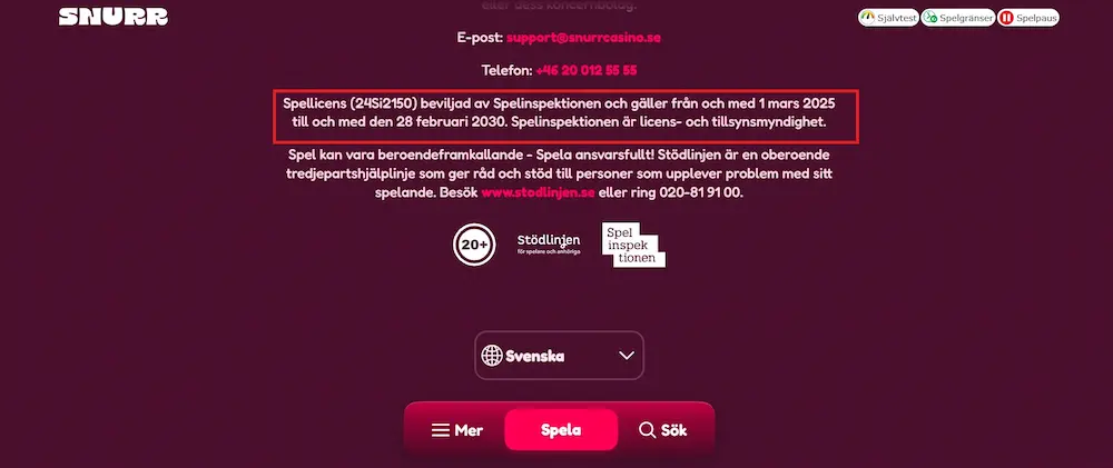 Snurr casino - info spellicens
