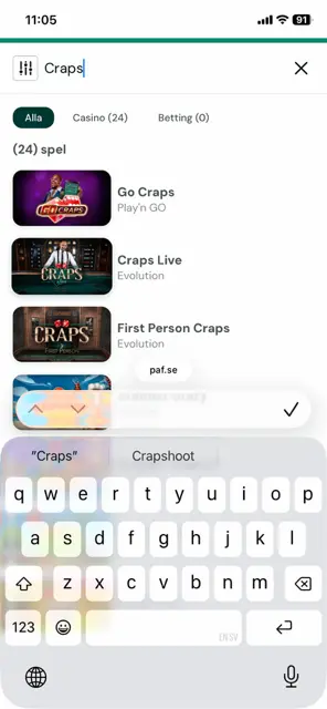 Sök Craps mobilen - Paf casino
