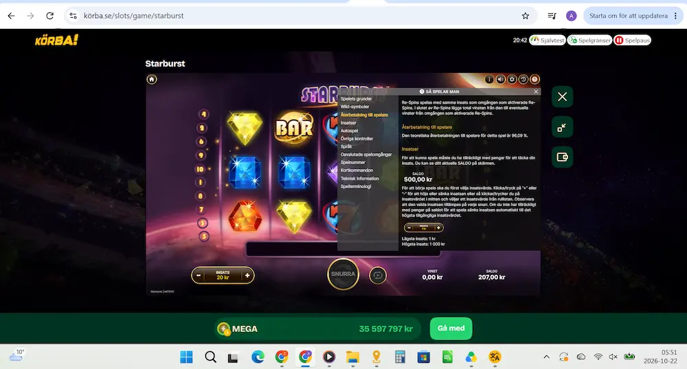 Starburst test RTP - Korba Casino